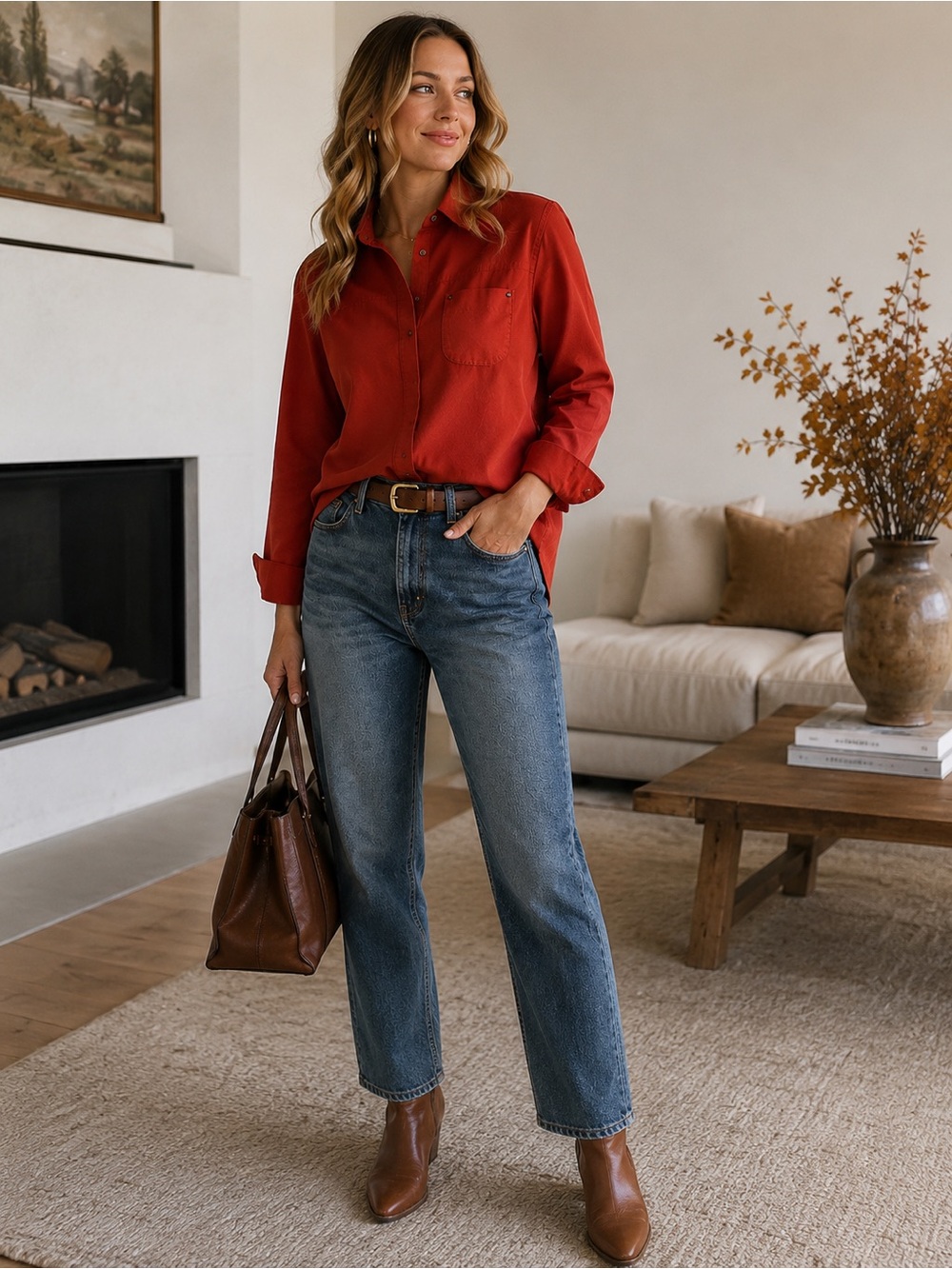 Foxcroft Red Ombré Button-Up Shirt | Size 8